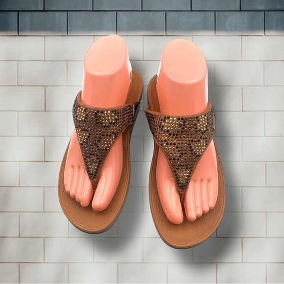 FitFlop Women's Lulu Crystal Leopard Toe-Post Sandals Size 7 - Picture 4 of 14